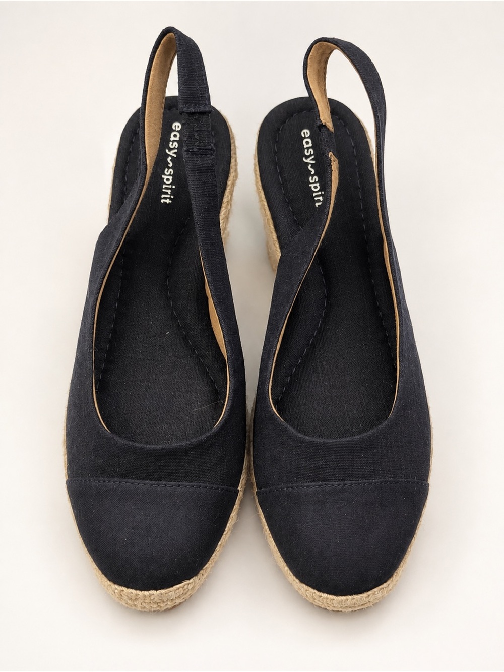 Easy Spirit Women Black Canvas Espadrille Wedge Slingback Sandals 9M